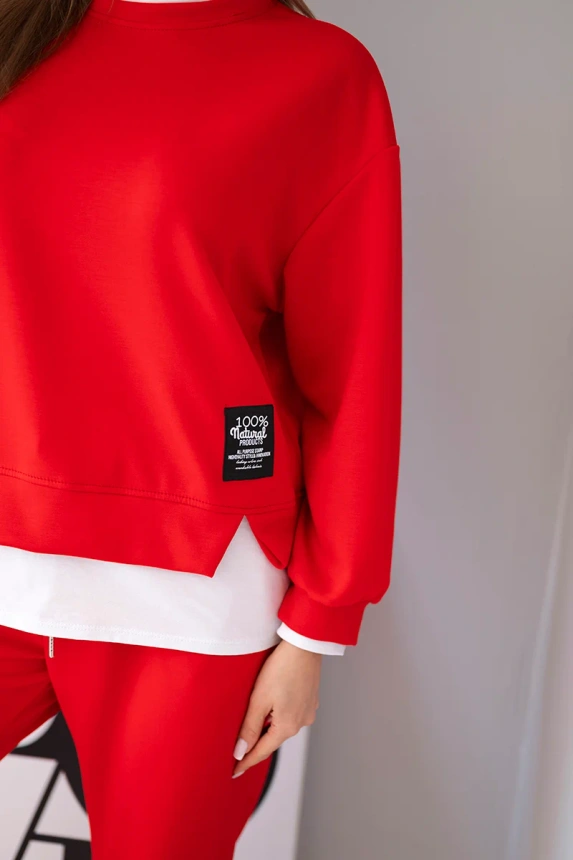 Damen-Set mit lockerer Bluse und Jogginghose rot