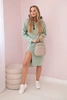 Dress with a hood and a slit on the side dark mint