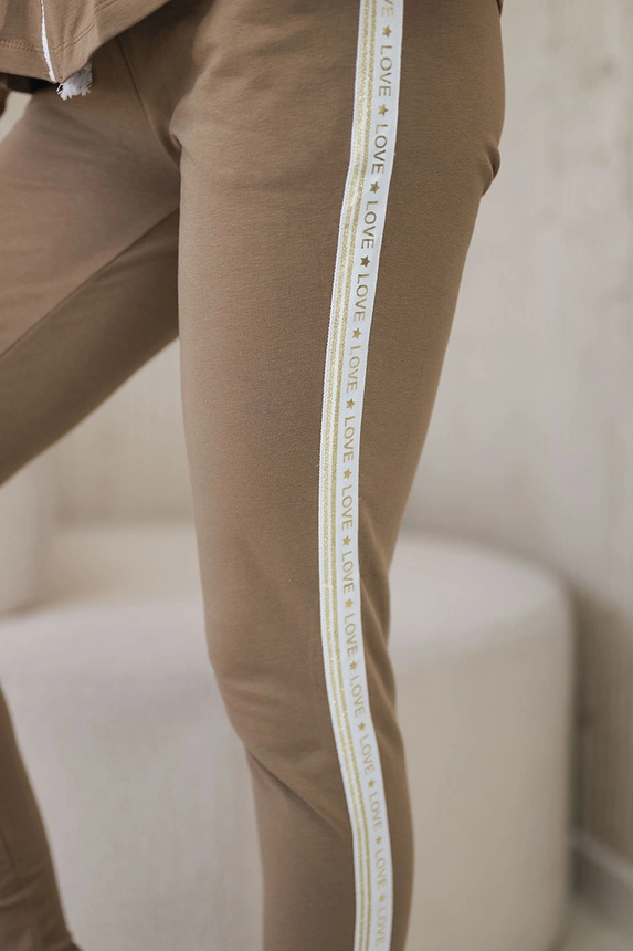 Women's cotton set with stripe and welts camel