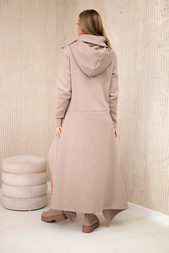 Insulated dress with longer sides dark beige