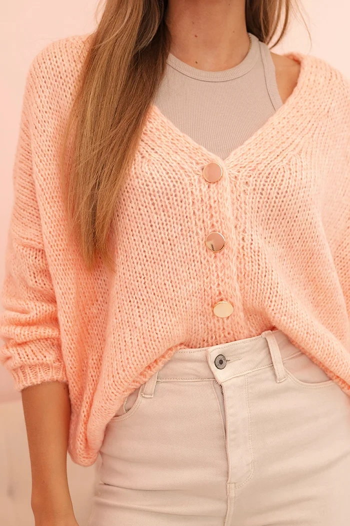 Damenpullover mit V-Ausschnitt und Knöpfen, apricot