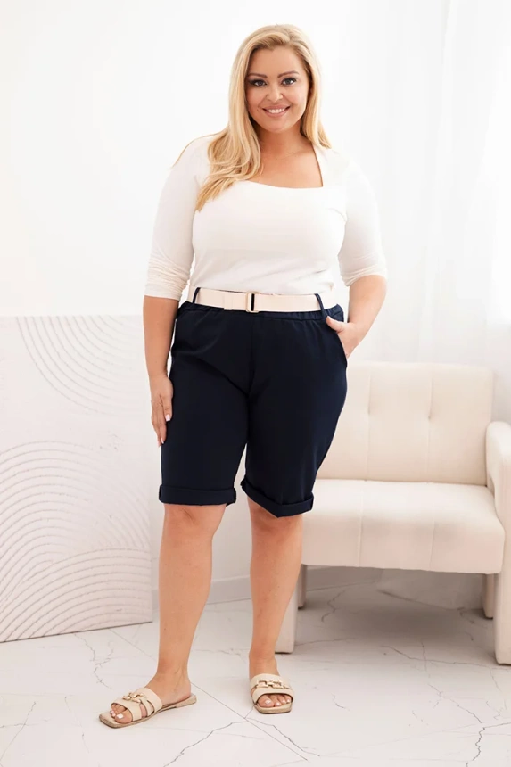 Damen Baumwoll-Shorts in Plus Size mit Gürtel marineblau