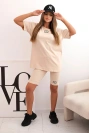Women's cotton set with short sleeves and shorts beige
