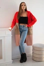 Striped hooded cardigan sweater red+camel+powder pink