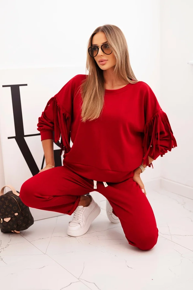Women's butter set with fringes on the sleeves burgundy