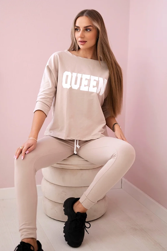 Queen Druckset beige