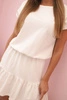 Women's dress with a frill and V-neck ecru