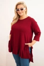 Dámská blůza Plus Size s bavlnou, volánem a ohrnovacími rukávy bordová