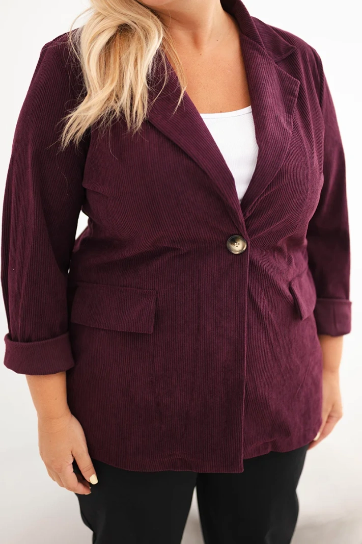 Plus Size women's corduroy blazer with lapels and pockets plum
