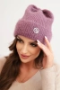 Women's winter fluffy hat with decorative button dark pink