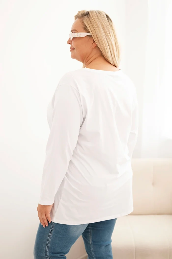 Women's Plus Size cotton blouse with a round neckline white
