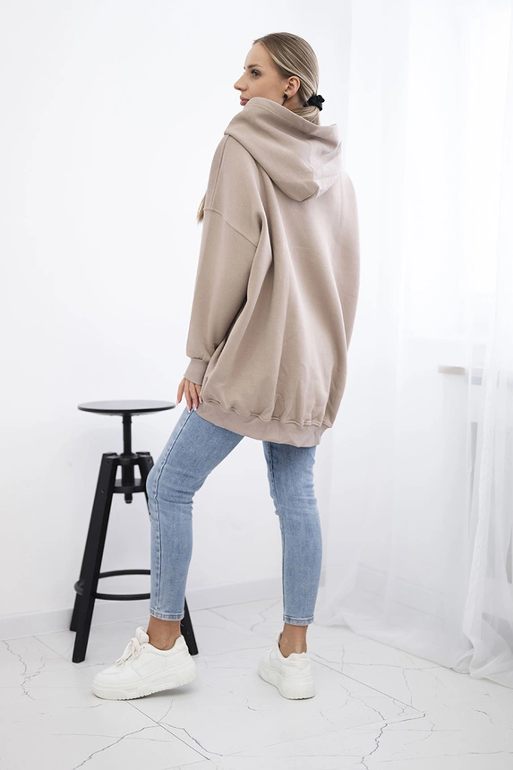 Zateplená mikina s jahodovým motívom tmavo béžová