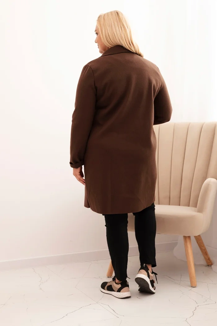 Elegant Plus Size women's coat with a collar and large pockets brown