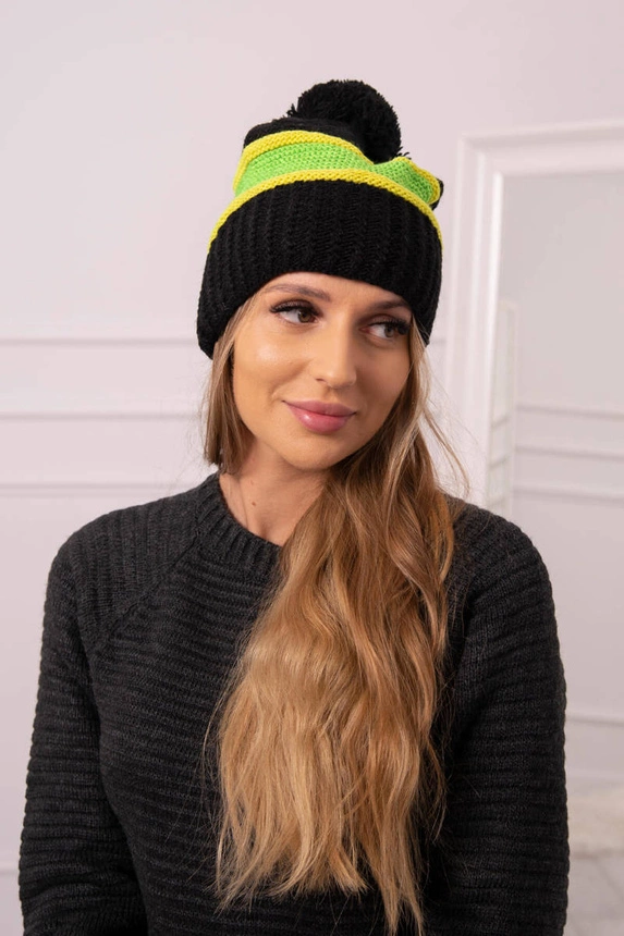 Kinga dámská čepice K297 black+kiwi+green neon