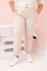 Dámské bavlněné kalhoty Plus Size s páskem světle béžová