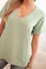 Dámska bavlnená blúzka s výstrihom do V a krátkym rukávom tmavozelená