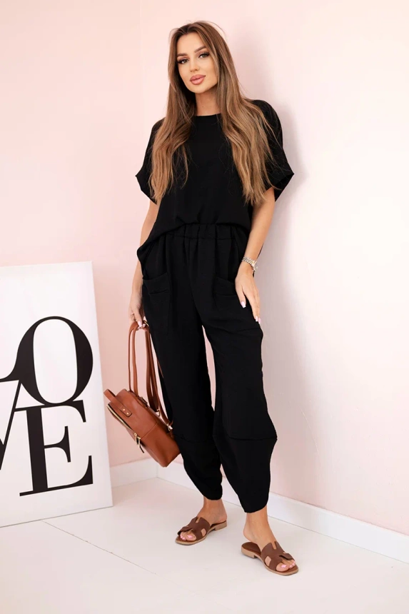 Viscose blouse + pants set black