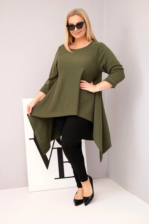 Women's Plus Size cotton tunic with an asymmetrical cut khaki
