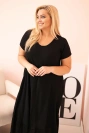 Sukienka damska plus size z krótkim rękawem i falbaną z lekkiej wiskozy czarna