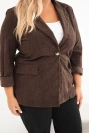 Dámské sako Plus Size manšestrové s klopami a kapsami hnědá