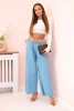 Women's linen trousers with wide legs and a belt blue
