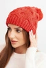 Women's winter wool hat with thick cable knit K458 red