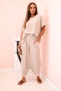 Set aus Viskose Bluse + Hose dunkelbeige