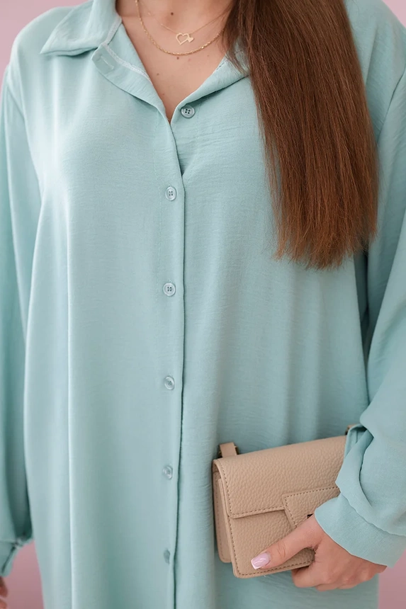 Long shirt with viscose dark mint