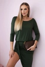 Asymmetric dress, 3/4 sleeve khaki