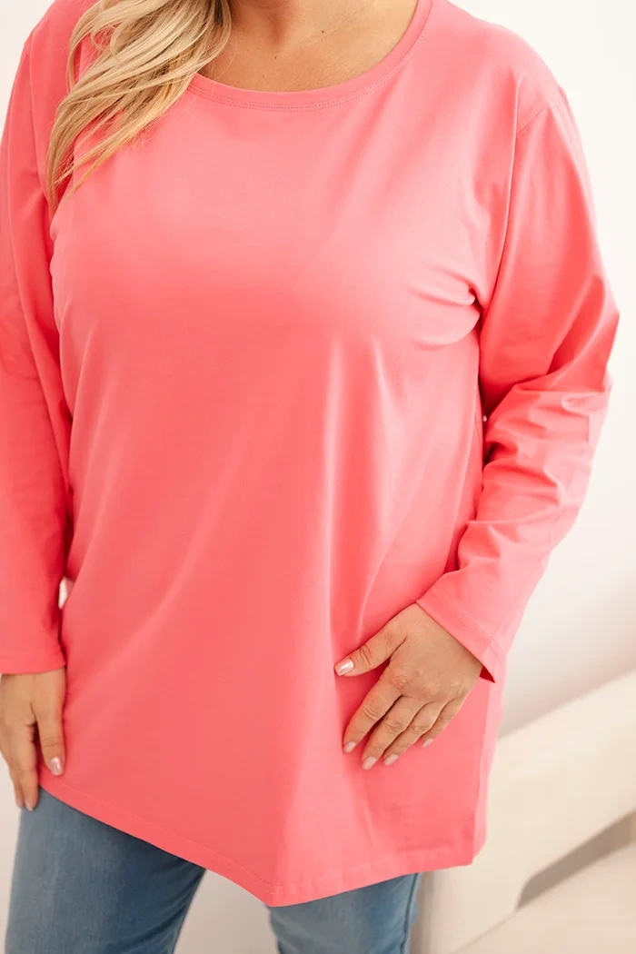 Damenbluse Plus Size aus Baumwolle mit Rundhalsausschnitt rosa
