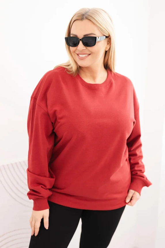 Damenpullover Plus Size aus Baumwolle basic mit Rundhalsausschnitt bordeaux