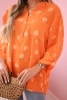Linen Women's Blouse with Floral Pattern, Long Sleeves, and Buttons Orange