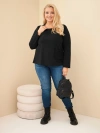 Damen Baumwoll-Sweatshirt Plus Size mit durchbrochenem Einsatz und Tasche schwarz