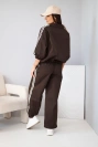 Women's cotton set with wide-leg pants and side stripes brown