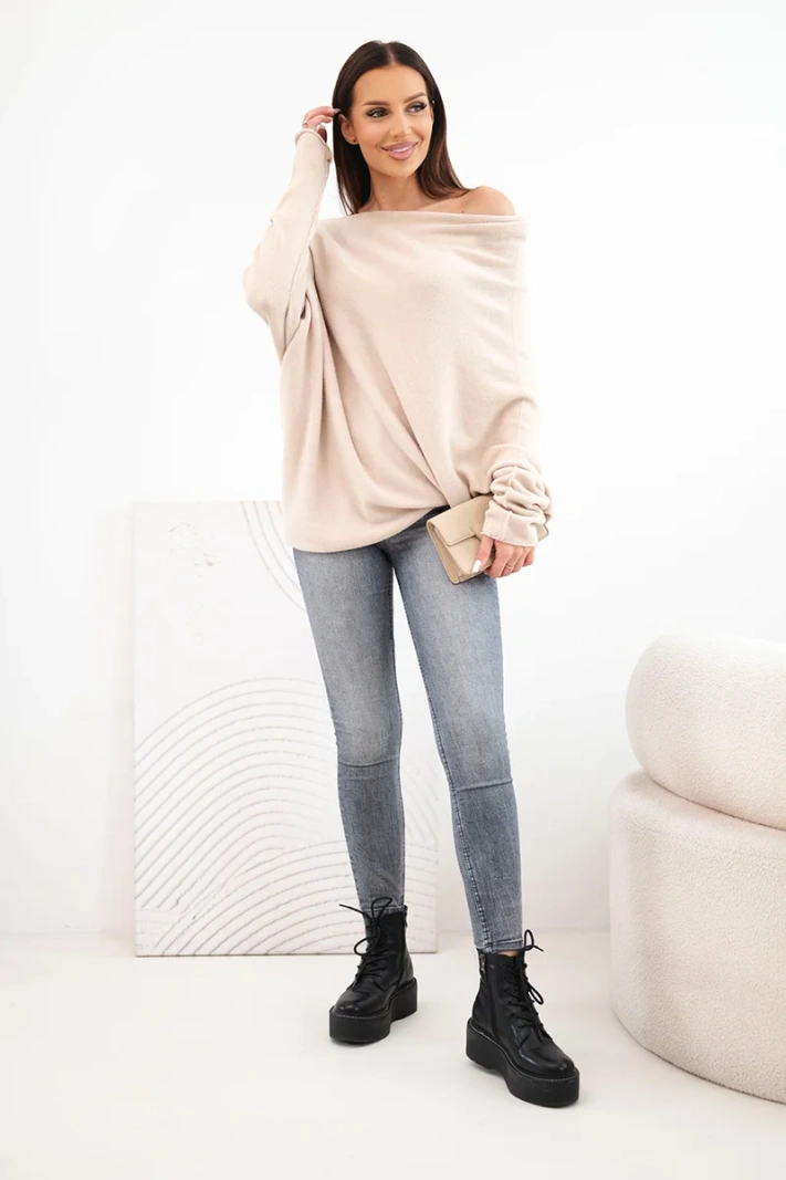 Women's asymmetrical batwing viscose sweater beige