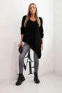 Moteriškas asimetrinis vilnonis megztinis Plus Size su V formos iškirpte juodas