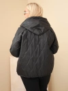 Dámska bunda Plus Size s kapucňou a panterkovým lemovaním čierna