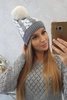 Cap with a pompom Rozalia K323 white+grey