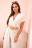 Overalls with a decorative belt at the waist light beige