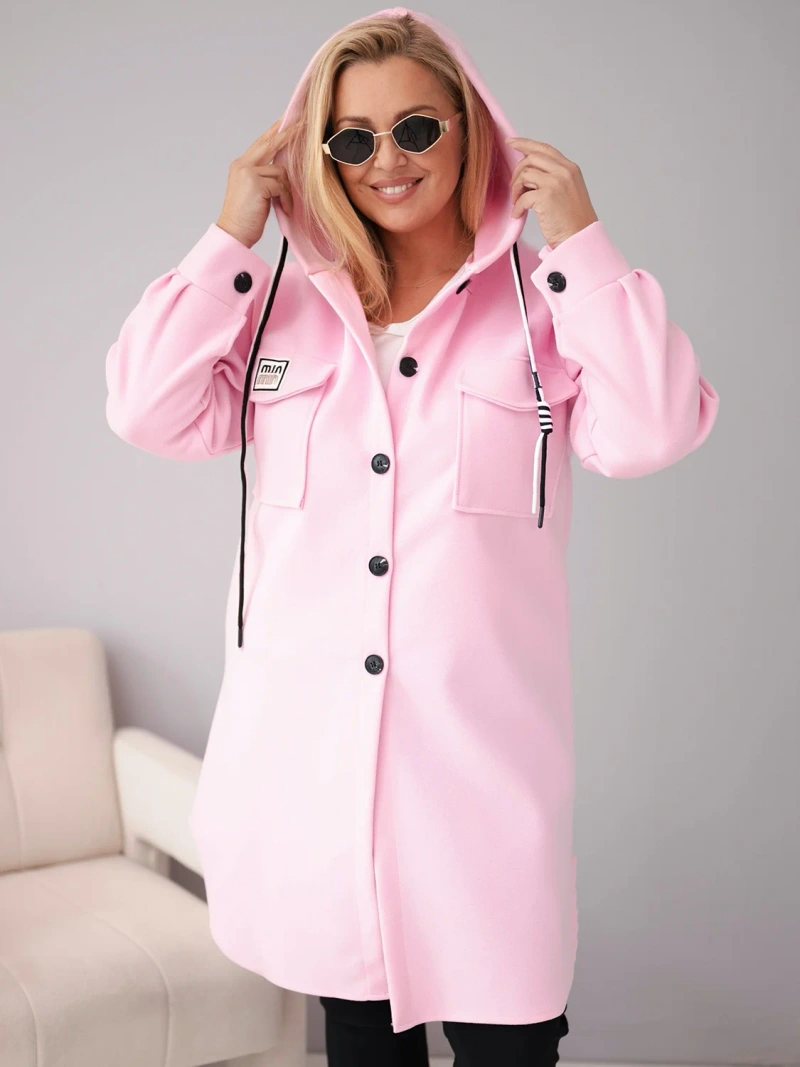 Women's plus-size hooded coat with button closure candy pink