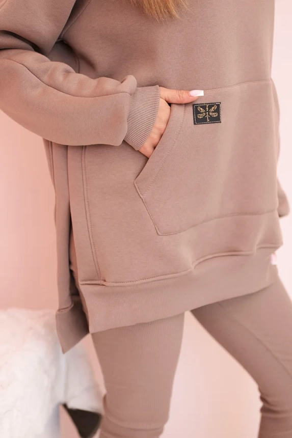 Damenanzug aus Baumwolle mit Kapuzenpullover und Leggings mit hohem Bund fango