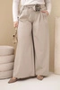 Plus Size women's pants with wide legs and a decorative flower at the waist beige