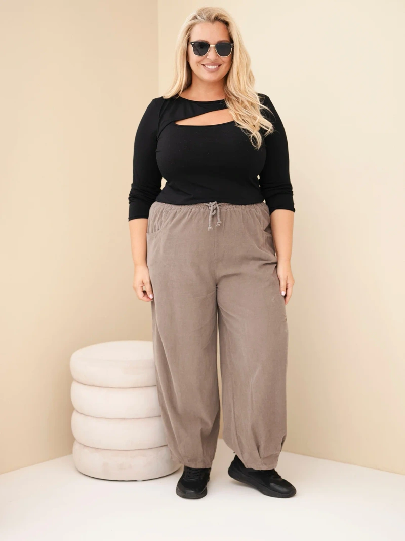 Damenhose Baumwolle Plus Size Cord mit Gummizug im Bund und Taschen fango
