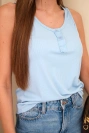 Women's ribbed cami top with a button blue