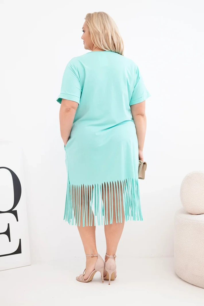Damen-Baumwollkleid mit V-Ausschnitt und Fransen, Plus-Size mintgrün