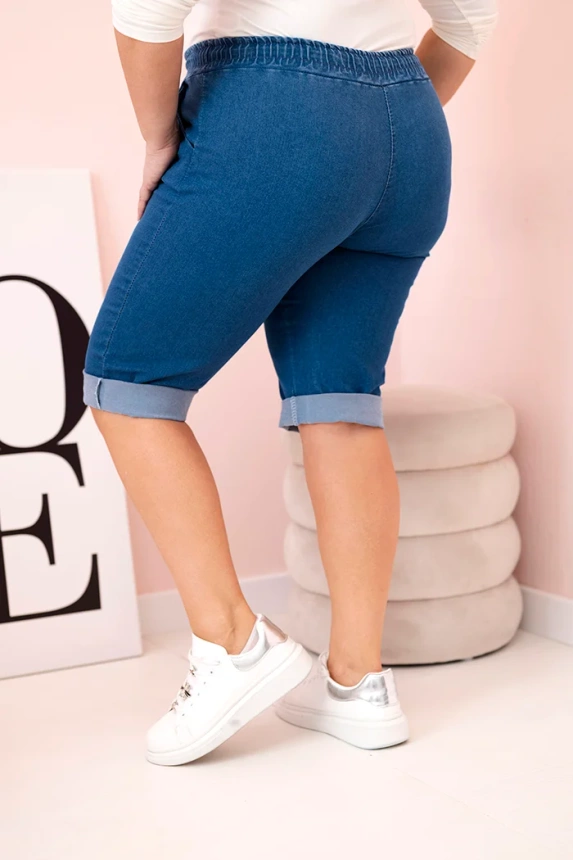 Dámské bavlněné šortky Plus Size s vázáním džínovina