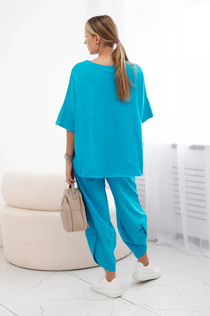 Cotton set blouse + trousers turquoise