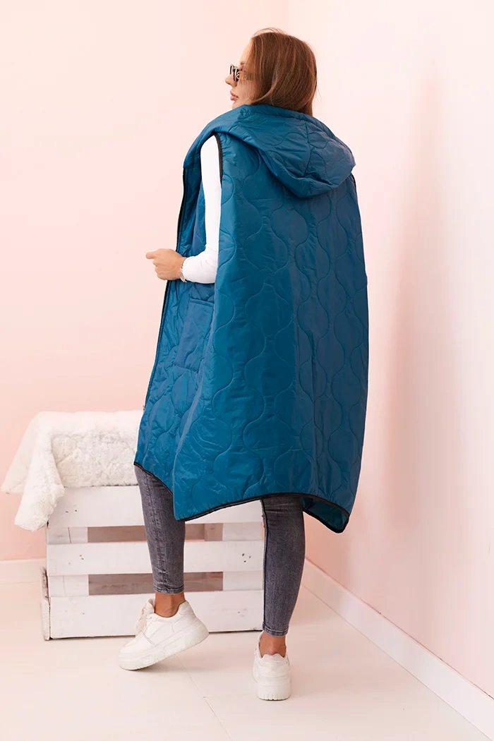 Dámská prošívaná vesta Plus Size s kapucí na zip mořská