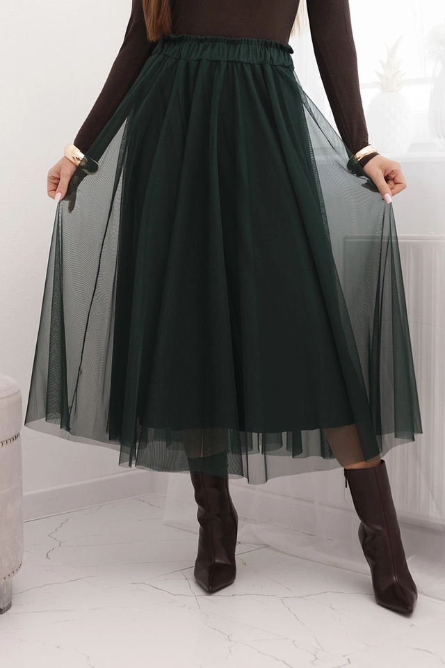 Sukně midi tylová dámská s podšívkou viskóza zelená