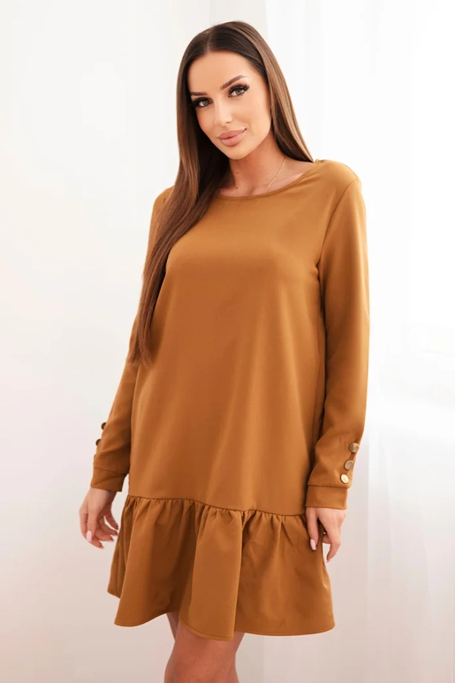 Dress with a flounce camel